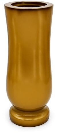 Grabvase Kunstharz Granitnachbildung Golden 20 cm Höhe Ø10 cm – stilvolle wetterfeste frostsichere Friedhofsvase mit Kunststoffeinsatz – eleganter Grabschmuck für den Friedhof ()