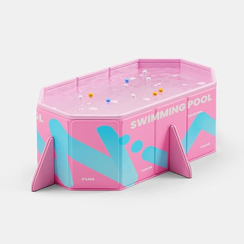 Bleu/Rose Non Gonflable Grande Piscine familiale rectangulaire Pliable Piscine extérieure avec 2 drains Facile à Installer for Adultes, Enfants et Chiens(Pink,1.6m/5ft)