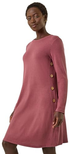 Roman Originals Tunic Dress with Pockets for Women UK Ladies Swing Fit & Flare Skater Slouch Stretchy Casual Smart Winter Jersey Pull On Work Office 3/4 Long Sleeves - Rose - Size 14
