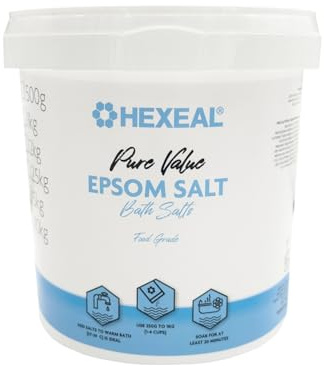 Hexeal Pure Value Epsom Salt 1kg Bucket - Food Grade Magnesium Sulphate | Suitable for Bathing, Gardening, Household Uses and More