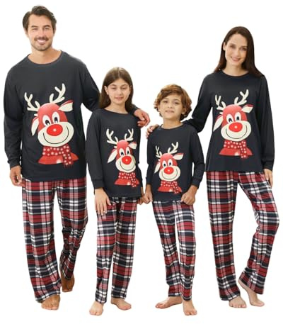 DDKJ Pyjama Noël Famille,Pyjama de Noel Famille,Ensemble Pyjamas Familles Christmas Pajamas Assorti à Manches Longues avec Imprimé des Cerfs,Pyjamas Noel Vêtement de Nuit pour Hommes Femmes Enfant
