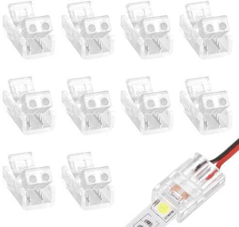 10 Pcs 2 Pin 8mm COB LED Strip Light Connectors, Solderless Quick LED Strip Connectors for Waterproof and Non-Waterproof, Gapless LED Adapter Perfect for DIY Projects Professional Use [Energy Class A]