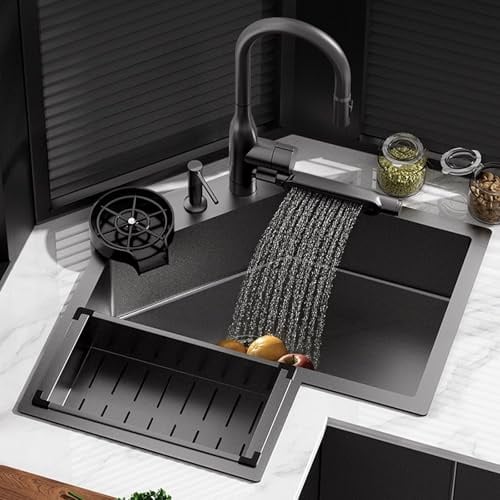 Lavandino Cucina Multifunzione a Cascata, Lavabo da Bar Angolare a Vasca Singola con Scolapiatti, Postazione di Lavoro for Cucina, Bagno, Lavabo, Bar, Lavanderia