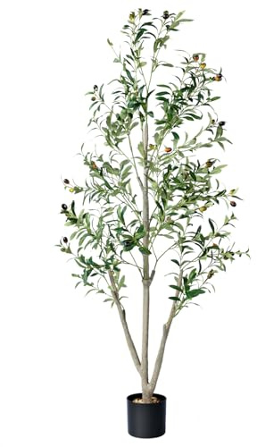 Ulivi artificiali per interni, 1,5 m, albero di ulivo finto con muschio e fioriera, piante artificiali per interni con tronco in legno naturale e frutti realistici, albero finto per casa, ufficio