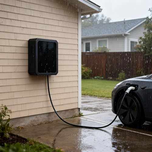 Ladesäule Ladestation Wetterfeste Wandhalterung für Elektroauto-Ladestationen, Abschließbare Universal-Abdeckung für Elektroauto-Ladestationen, Platzsparendes Gehäuse, Schutzbox(Black)