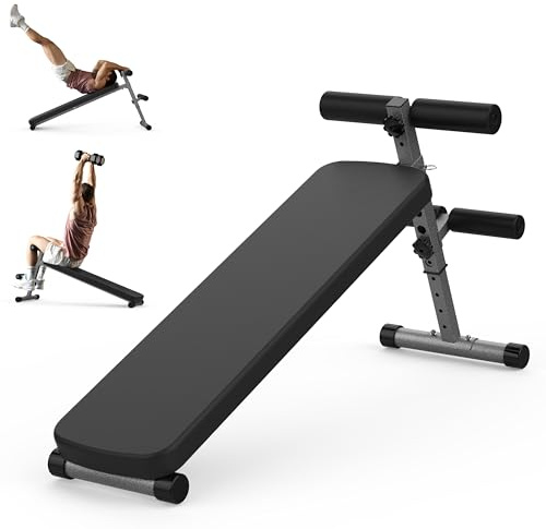 Finer Form Gym-Quality Adjustable Sit Up Ab Bench & Decline Weight Bench for Home Gym Strength Training. Supports 660lbs. Extended Backrest for Support. Great for Decline Bench Press & Core Workouts