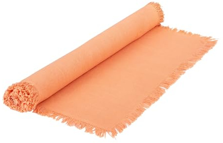 levandeo Tischläufer L140cm Orange Baumwolle Tischdecke Fransen Boho Design Tischdeko Esszimmer Tisch Pastellorange