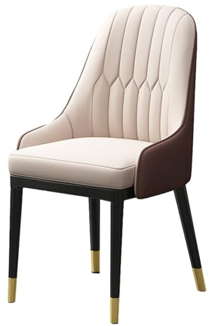 YDkjwjw Moderner Esszimmerstuhl Mit Bezug Aus PU-Leder, Metallbeinen Und Gepolsterter Hoher Rückenlehne, Stilvoller Küchen-Esszimmerstuhl(Skin Tone+Dark Brown)