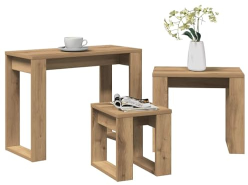Zeehear Satztische 3 STK. Artisan-Eiche Holzwerkstoff, Beistelltisch Couchtisch Nachtschrank Set, Modernes Design für Wohnzimmer Schlafzimmer Büro