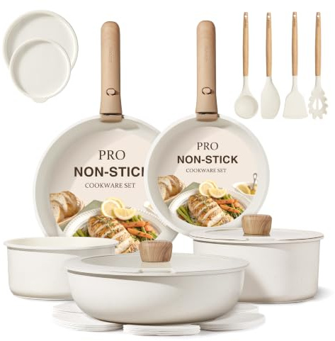CAROTE 19-Piece Pots and Pans Set, NonStick Cookware Sets | Detachable Handle, Induction cooking , Oven/Dishwasher/Fridge Safe, Space Saving