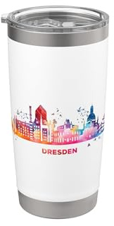 Dresdener Zwinger Skyline Bunt Stadtbild Dresden Doppelwandiger Edelstahl-Thermobecher