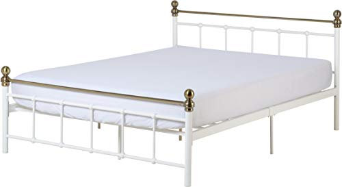 Seconique Marlborough 4'6 Double Bed in White/Antique Brass
