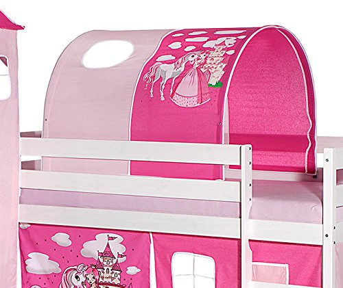 IDIMEX Tunnel Tente pour lit surélevé superposé mi-Hauteur Mezzanine Tissu Coton Motif Princesse Rose