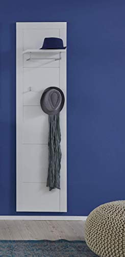 trendteam smart living - Kito - Garderobenpaneel - Weiß/Weiß Hochglanz - Wandpaneel lang mit 2 Kleiderhaken und Kleiderstange - (BxHxT) 53 x 193 x 27 cm - Hutablage