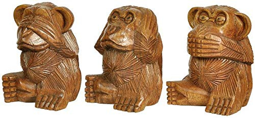 Woru DREI weise Affen aus Soar-Holz handgeschnitzt ca. 10 cm Figuren | Handgeschnitztes Figuren-Set der drei weisen Affen aus Soar-Holz – dekorativ und symbolträchtig zugleich.