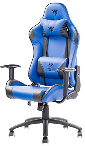 ITEK PLAYCOM PM20 Sedia Gaming ergon. Blu, schienale reclinabile, braccioli e poggiatesta regolabili, sup. lombare, comfort e design, ideale come sedia ufficio, sedia per studio o poltrona per gamer