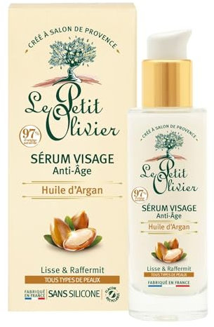 LE PETIT OLIVIER - Sérum Visage Anti-Âge - Huile d'Argan - Lisse & Raffermit - Tous Types De Peaux - 97% D'Origine Naturelle - Sans Silicone - Fabriqué en France - 30 ml