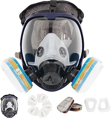 Mascara de Gas Completa, Mascarilla Antipolvo, Reutilizable Mascarilla Pintura, Protección Respiratoria con Filtro para Vapores Orgánicos, Gases Ácidos, Fumigar, Pintura, 2 Tipos de Conectores