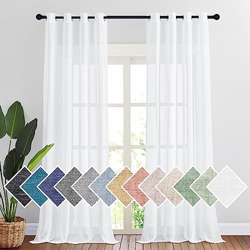 PONY DANCE Wohnzimmer Gardinen Modern 2er Set - Extra Lange Gardinen und Vorhänge für Wohnzimmer & Balkontür Dekoschals Ösenvorhang Weiss Halbtransparent, H 280 x B 140 cm