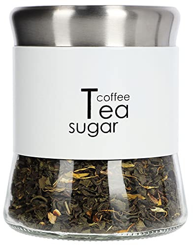 KADAX Recipiente de cristal, recipiente para café, té de hojas, recipiente de café, recipiente para té, azucarero, recipientes de almacenamiento (750 ml, blanco)