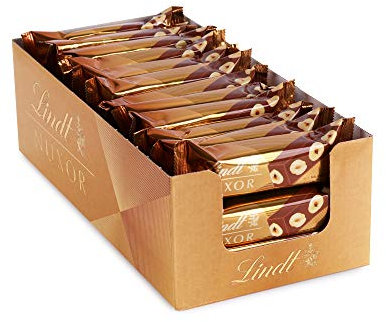 Lindt Schokolade NUXOR Milch | 36 x 33 g | Cremige Gianduja Milch-Schokolade mit ganzen, gerösteten Haselnüssen | 36 Schokoriegel im Thekendisplay | Schokoladenriegel | Schokoladengeschenk