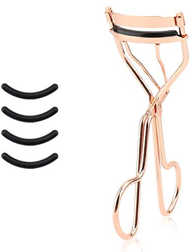 ATUIO - Piegaciglia, Piegaciglia in Metallo Strumento di Trucco Professionale, Piegaciglia in Acciaio al Carbonio [con 4 Accessori in Silicone], Bigodino per Ciglia Facile da Utilizzare, [Oro Rosa]