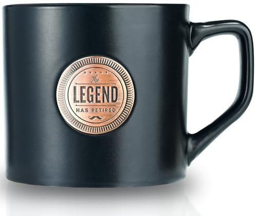 Onebttl Retirement Gifts for Men - The Legend Has Retired 15 oz (450ml) Coffee Cups Ceramic Mug with a Golden Badge-Teacher Retirement Gifts, Retirement Gag Gifts for Dad, Coworkers, Boss