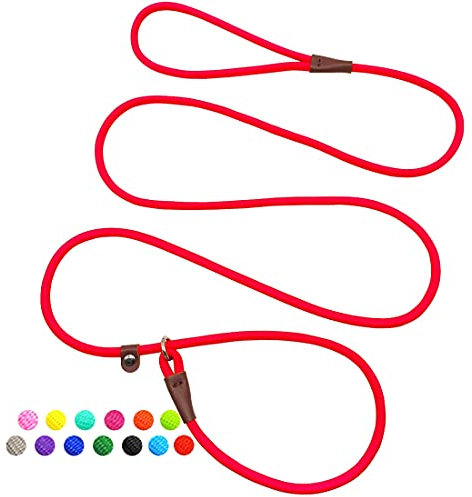MayPaw Slip Lead Control Leash for Dogs No Pull, 13+ Colours Classic Dog Lead 7 FT Pet Slip Leash, 1/4” Rope Leads for Small Medium Animals (7ft*1/4, Red)