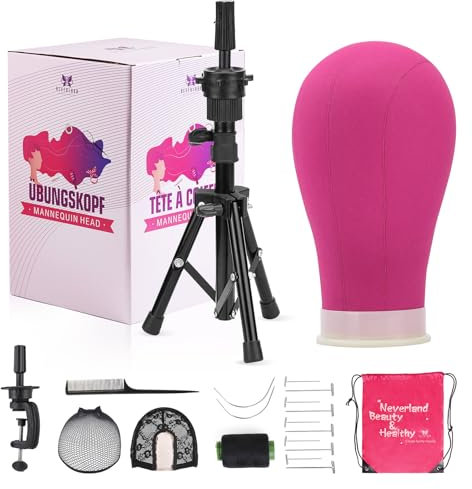 Perückenkopf 23(58cm),Neverland Beauty Perücke kopf mit Perückenständer,Perücke machen Mannequin Kopf mit übungskopf ständer,T-Stifte und Haarbürste(Rot)