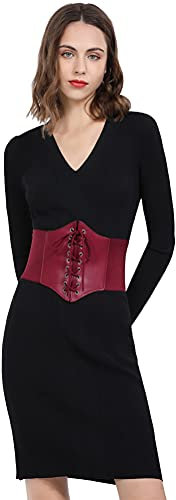 Hoerev Damen Mädchen Elastisch Breites Band Elastisch Gebunden Waspie Korsett Taille Gürtel Bustiers Korsetts,plumred,3XL
