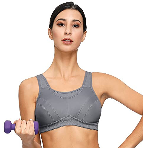 Deyllo Damen Sport BH Große Brüste starker Halt Sport-BHS Ohne Bügel für Fitness Joggen Lauf Yoga (Grau, 80F)