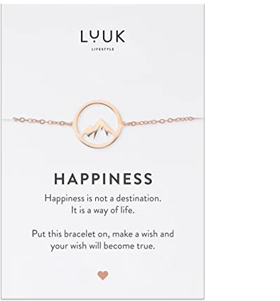 LUUK LIFESTYLE Modernes Edelstahl Armband für Damen mit Anhänger, Geschenkidee mit Spruchkarte, filigraner Freundschafts Schmuck, wasserfest & alltagstauglich, Berg I Berggipfel, roségold