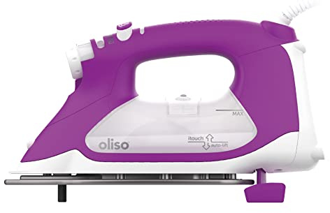 Oliso TG1600 Pro Plus Fer à repasser intelligent avec levage automatique – Pour vêtements, couture, matelassage et travaux manuels – Semelle à flux céramique Diamond – Violet 1800 W