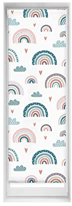 Blindecor Easy Verdunkelungsrollo ohne Bohren, Digitaldruck, Regenbogen, Blau, 55 x 150 cm (Breite x Höhe), Stoffmaß 52 x 145 cm, Thermo-Rollos
