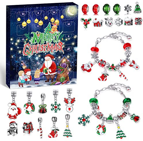 Viosmut Adventskalender 2024 Kinder Mädchen Weihnachtskalender 24 Füllung Armbänder Schmuck Basteln Mädchen Geschenke 5-12 Jahre Charm Armband Kit Weihnachten Geschenk Mädchen 5 6 7 8 9 10 11 12 Jahre