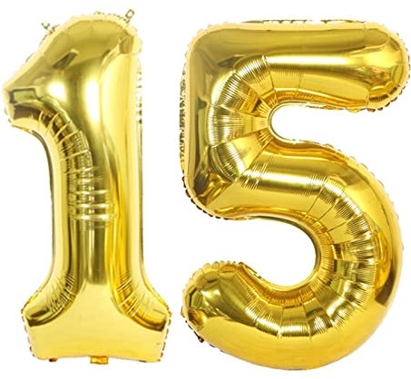 D2D | Party Balloon Zahl 15 XL in Gold - Größe: 80 cm - Folienballons - Zahlenballons - Geburtstagdeko - Kristallhochzeit - Helium Ballons