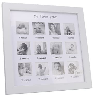 Baby-Bilderrahmen für Neugeborene, Baby-Fotorahmen für das Erste Jahr, 12 Monate, Neugeborene, Monatlicher Bilderrahmen, Baby-Fußabdruck-Kit für Baby-Wachstumsaufzeichnung, Baby-Andenken
