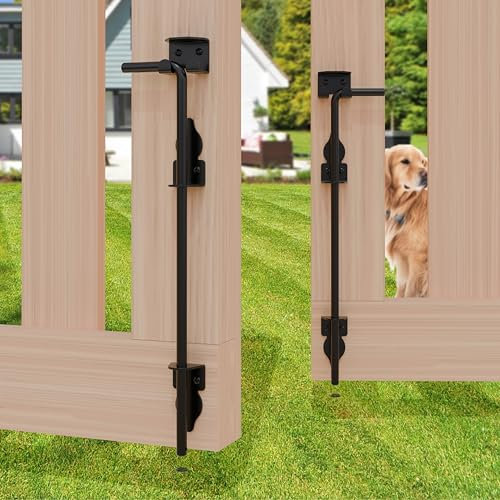 Chiavistello per canna da 45,7 cm, resistente, in acciaio, per recinzioni in legno, bulloni a goccia per cancelli in legno (finitura nera, 2 pezzi)