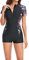 AMhomely Women's One-Piece Swimsuits Women Short Sleeve Swimsuit Sexy Summer Beach Surfing One-Piece Zipper Swimwear UK Vintage Push Up Monokinis Casual Beach Bathing Suits, 07 Black