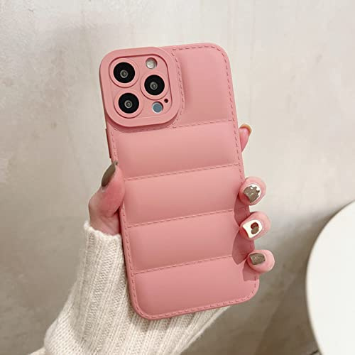 Luxury Leather Down Jacket The Puffer Phone Case For iPhone 14 13 12 11 Pro Xs Max X Xr 7 8 Puls SE Candy Color Shockproof Cover,Sand powder,For iPhone 12
