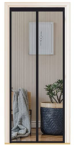 Zanzariera Magnetica per Porte 120x260 cm, Tenda Magnetica Zanzariera Porta, Nessun Attrezzo Richiesto, Facile da Installare, Adatto a Bambini e Animali Domestici, Strisce Nere