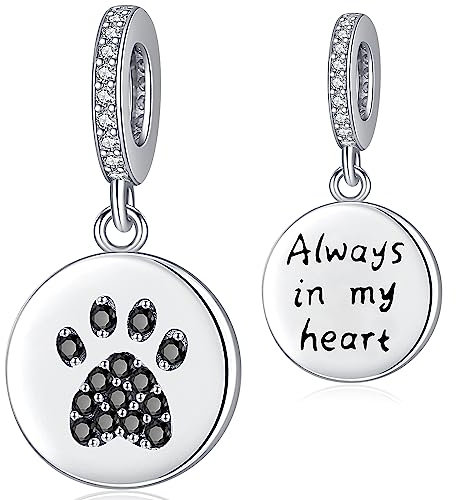 Charm Damen Anhänger Katze Hund Pfote 925 Sterling Silber Tier Pfote Anhänger Bead Charm für Pandora Europäisch Armband, Haustier Liebhaber Geschenke für Damen Mädchen (Hund Pfote)