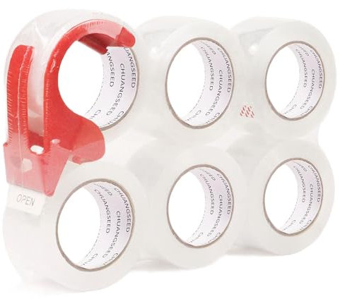 CHUANGSEED Lot de 6 rouleaux Ruban adhésif transparent pour l'emballage de cartons,Ruban industriel transparent 48mmX66m,Expédition et scellement des colis, le ruban ménager,clear packing tape