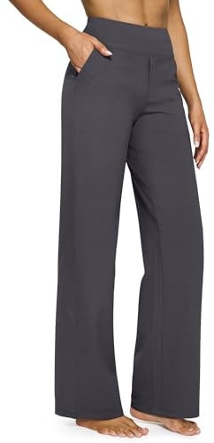G4Free Yoga Pants with Pockets Wide Leg Trousers for Women UK Dress Ladies Stretch Work Trousers Casual Joggers Tall Dark Grey,M