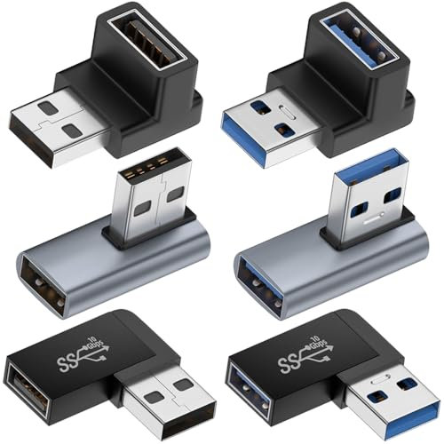Xiatiaosann USB 3.0 Male to Female 90 Degree Adapter, UP Down/Left Right Angle USB Extender Connector for PC, Laptop, Charger
