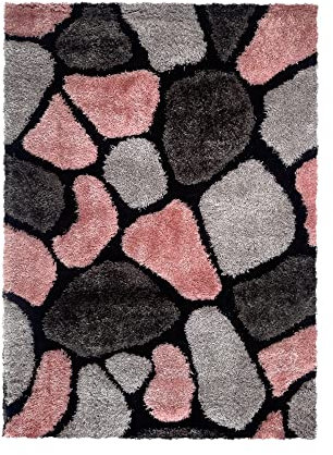 Home Republic Pebble Stepping 3D Stones Textured Carpet Yoga Fluffy Rug with Anti-Skid Backing Bedroom Living Dining Room (Pink, 200 x 290cms)