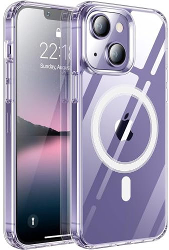 Oprimio Magnetische Hülle für iPhone 14 - Transparente Handyhülle, Starker Magnet, Kratzfeste PC-Rückseite - Kompatibel mit MagSafe Zubehör
