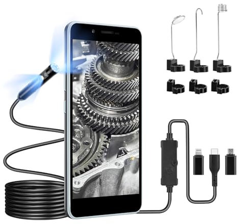 WADEO Caméra Canalisation Endoscope à Double Objectif - 1920P HD, Capteur de 200W Pixels, Endoscope Type C de portée avec 8 lumières LED pour Smartphone Android et iOS, iphone, iPad, (16,5 FT/5M)
