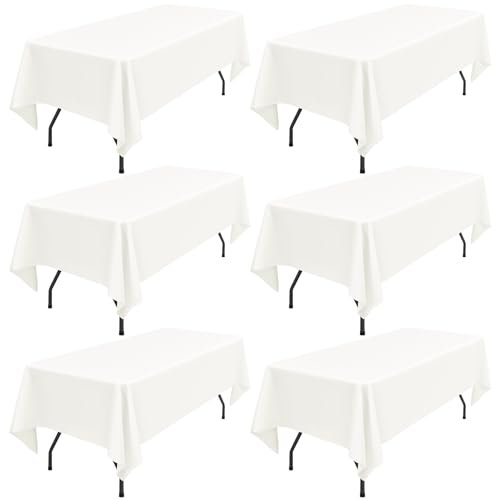 Pesonlook 6er-Pack elfenbeinfarbene Polyester-Tischdecken, 153 x 260 Zoll, für 6 Fuß große rechteckige Tische. Polyester-Tischdecke, flecken- und knitterfrei, waschbar für Hochzeit, Empfang, Bankett