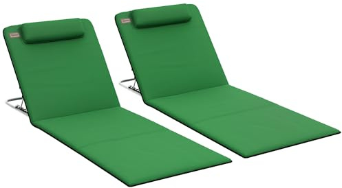 Outsunny Set of 2 Foldable Garden Beach Chair Mat Lightweight Green